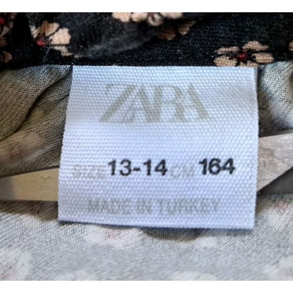 Zara Mini Dress Junior Sz. 13-14 Black Floral Smocked Front Long Sleeve Babydoll - Picture 3 of 10